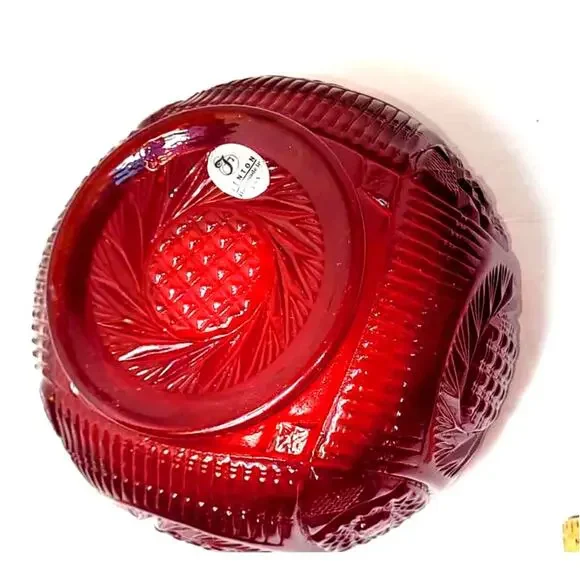 Deep Ruby Red Vintage Fenton Cut Crystal Bowl w/Pinwheel Star Glass Bowl - Picture 6 of 9